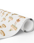 Roll of Palm Beach Carousel Wrapping Paper featuring carousel animals beneath pastel pink and mint canopies.