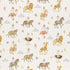 Flat lay of the complete repeating carousel wrapping paper design with whimsical animals, carousel details, and soft pink stripes.