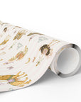 Roll of Carousel Menagerie wrapping paper featuring whimsical carousel animals on soft pink stripes.