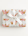 Girl airplane wrapping paper featuring two little pilots flying in a pastel pink vintage biplane.
