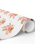 A roll of wrapping paper featuring a repeating pattern of pink airplanes piloted by darling little girls against a soft background with compass roses and navigation lines.