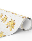 A roll of wrapping paper featuring a repeating pattern of butter yellow airplanes piloted by darling little girls against a soft background with compass roses and navigation lines.