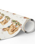 Roll of paper with cow, baby and floral design on a white background.