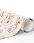 Roll of polar bear baby girl wrapping paper, vintage-inspired winter baby shower gift wrap