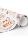 Roll of polar bear hug baby boy gift wrap, vintage-style winter baby shower wrapping paper