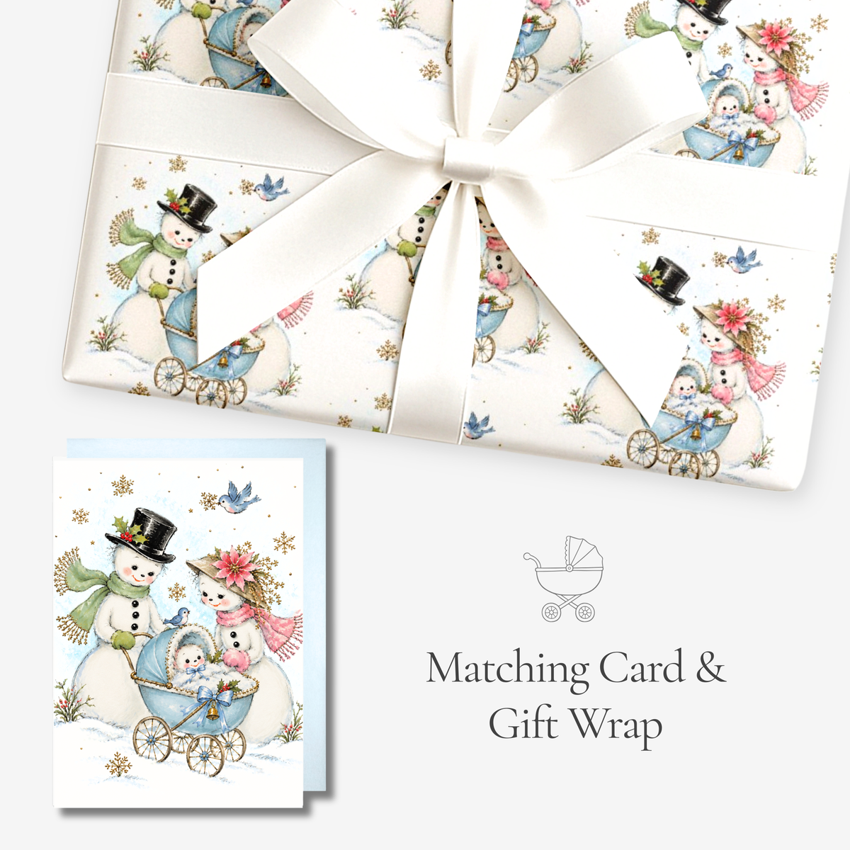 Snowman Baby Boy Christmas Wrapping Paper | Blue Gift Wrap